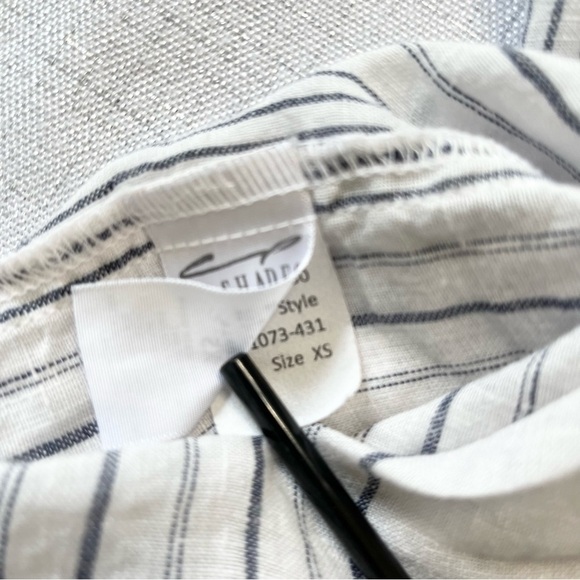 CP Shades Womens  Linen Top S Tunic White Blue Stripe Lagenlook Boho Relaxed - Picture 5 of 8
